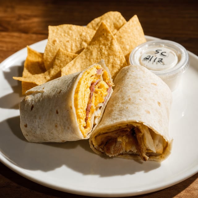 Breakfast Burrito with Chips.